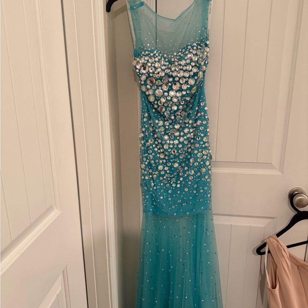 Elegant Blue Beaded Gown